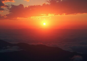 Obraz premium Stunning sunset over mountains with vibrant colors and dramatic clouds in the sky