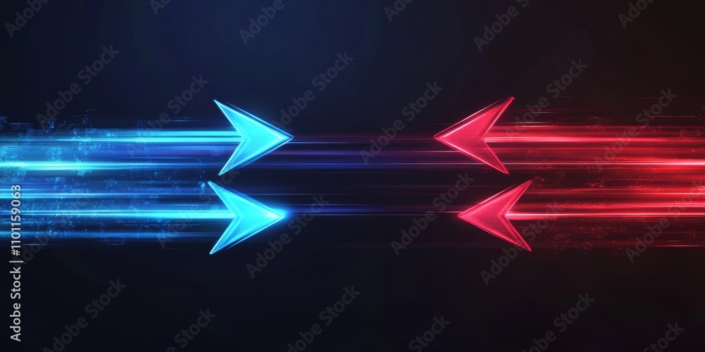 Poster this captivating artwork features two arrows, one red and one blue, both pointing upward against a d