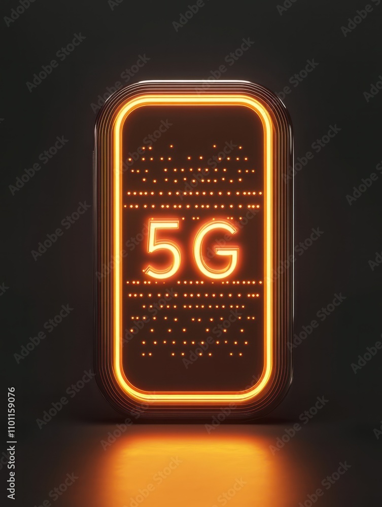 Poster 5g network internet mobile wireless concept with glowing digital 5g icon on dark backdrop with copys