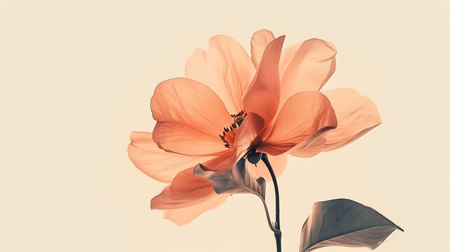 A minimalist floral artwork with a single flower in muted coral tones, accompanied by a clean ivory background for a modern look. 8k UHD, suitable for high-quality printing or digital display. 