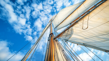 Modern sailing yacht with robes against clear blue sky, boat yacht sailing generated.AI