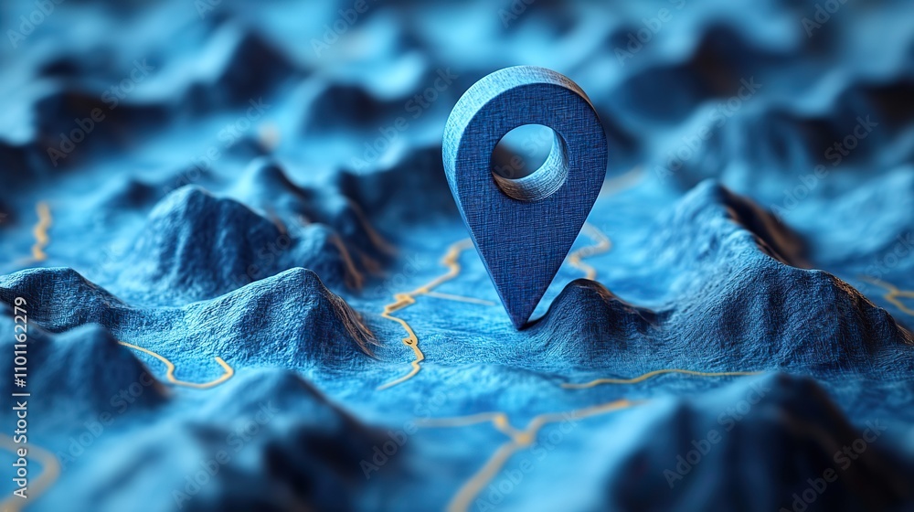 Poster location folded paper map search bar and pin isolated blue gps pointer marker icon gps and navigatio