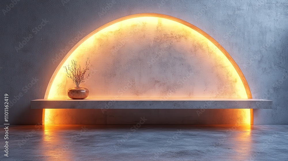 Poster mockup of an empty niche or shelf with an led light on a white wall display case made of plastic or 