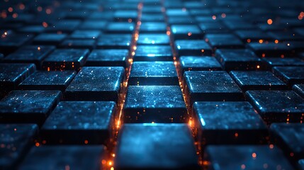 Obraz premium rendering dark background cube bricks with light effect computer digital background