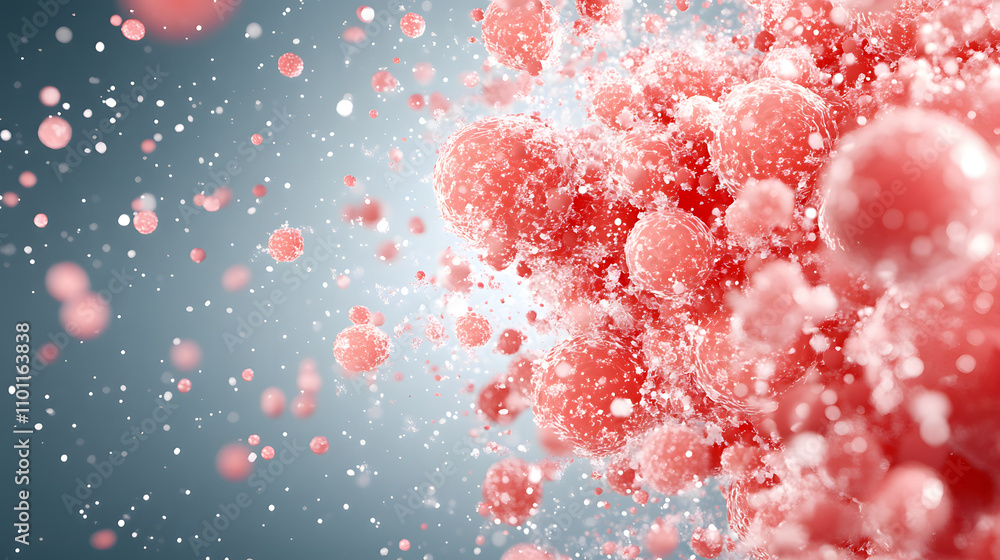 Poster A colorful abstract representation of microscopic particles, emphasizing a dynamic and vibrant scene against a soft background