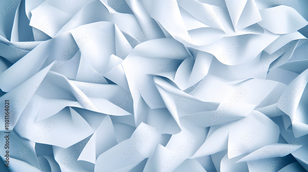 Fototapete A textured background of crumpled white paper, creating a soft, abstract visual effect with light shadows and layers