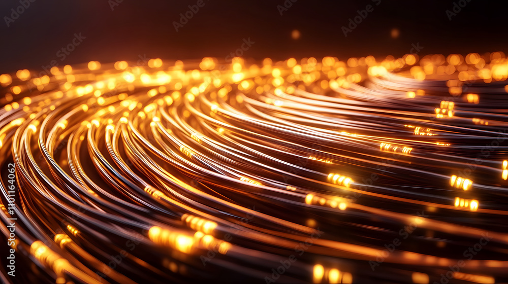 Poster A mesmerizing abstract image showcasing swirling lines of glowing orange light, creating a dynamic and energetic visual effect
