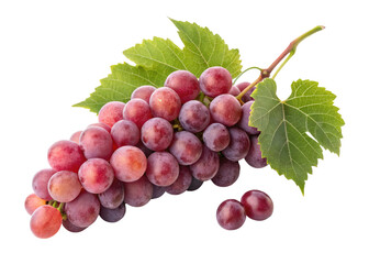 Fresh Red Grapes with Green Leaves on White Background