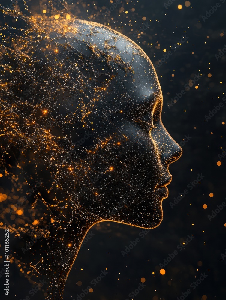 Poster creative digital head outline on dark background. artificial intelligence and machine learning conce