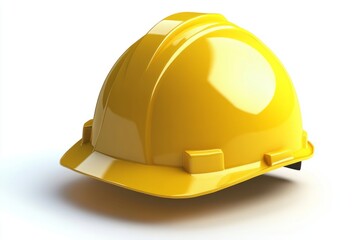 Fototapeta premium Bright yellow hard hat shown in a clean style. This safety helmet is essential for construction workers. It represents safety and protection on job sites. Generative AI