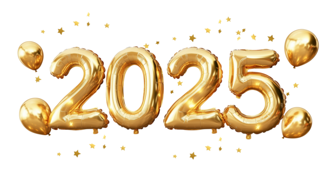 new year 2025 golden balloons