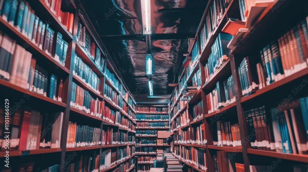 Poster mesmerizing labyrinth of knowledge: exploring the depths of a vast library