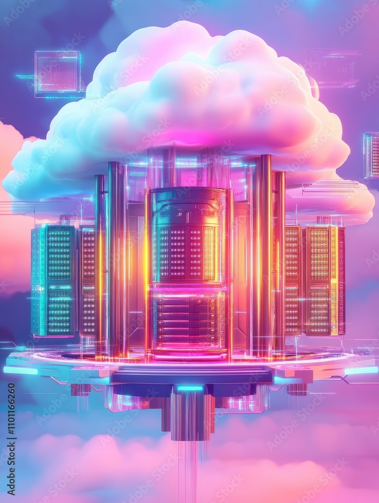 Poster data storage abstract concept vector illustration set. cloud based engine, cloud-native software dev
