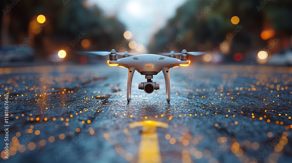 Poster a drone flying to a position mark rendering