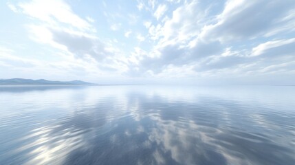 Obraz premium soft ripples on a calm body of water, reflecting the sky and creating a tranquil atmosphere