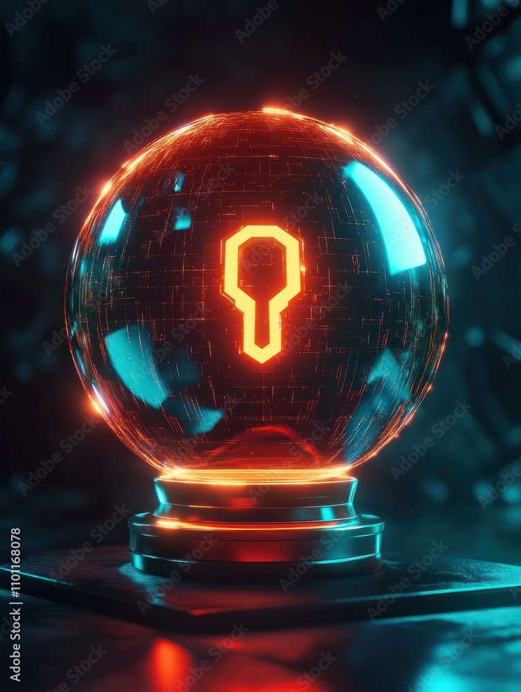 Poster global digital security protection concept with glowing digital shield with keyhole sign in technolo