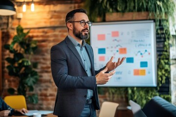 A team leader presenting quarterly goals and how they align with career development for team members, Symbol of motivation, Career progression