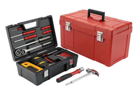 Red Toolbox with Various Hand Tools for Home Improvement Projects