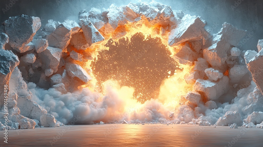 Poster a hole bursting through the design of a wall backdrop that explode
