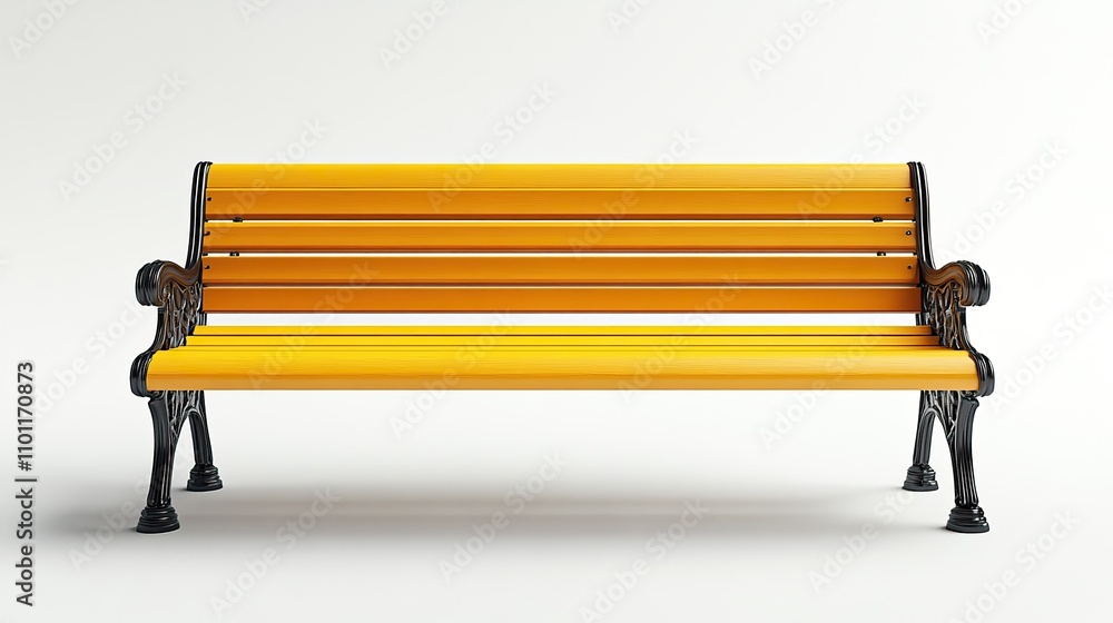 Poster a perspective view of a model of a yellow bench on a white background with excellent quality detail 
