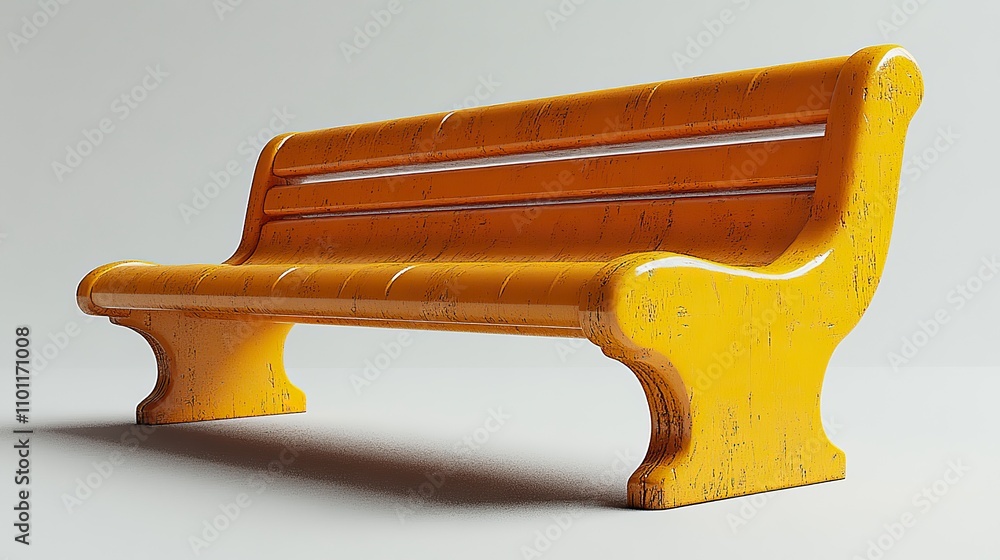 Poster a perspective view of a model of a yellow bench on a white background with excellent quality detail 