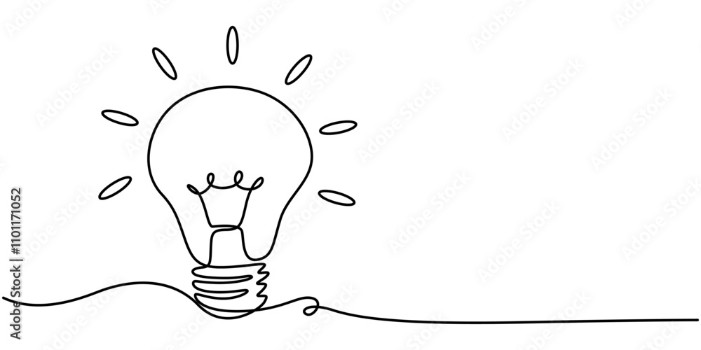 Poster Light bulb continuous one line drawing. Single line vector illustration with editable stroke, Creative Idea Continuous Line Editable Icon, light bulb with one continuous editable line. Minimalistic 