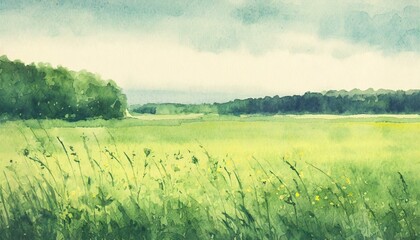 Fototapeta premium green grassland landscape painting