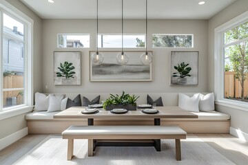 Fototapeta premium Contemporary dining area with built-in bench seating