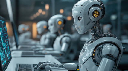 Fototapeta premium Ai Chatbots working and chatting in computer, Generative Ai