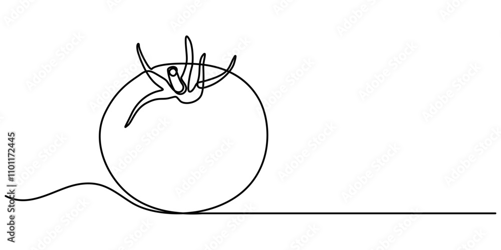 Aufkleber tomato in continuous line art drawing style. ripe tomato fruit black linear sketch isolated on white