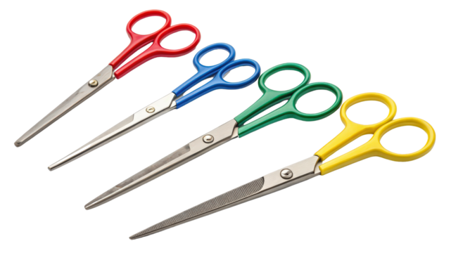Colorful Scissors in Red, Blue, Green, and Yellow for Crafting Use