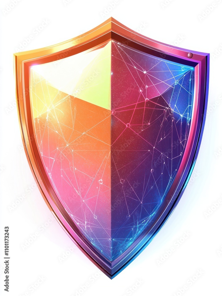 Poster security analysts protect internet-connected systems with shield. cyber security, data protection, c