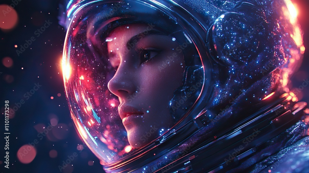 Poster a spaceman with dark neon light effect rendering