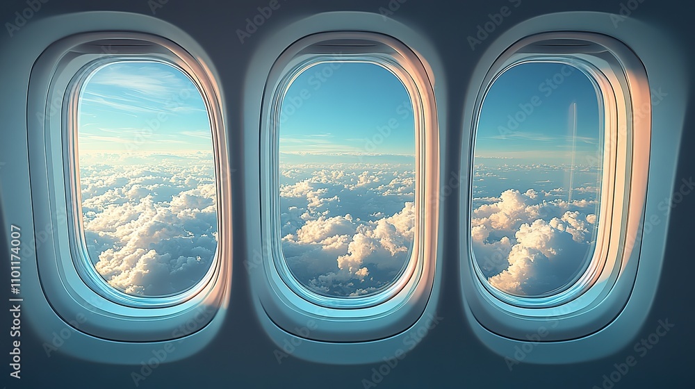 Poster a transparent glass pane is featured in this of an airplane window that shows the outside and inside