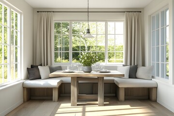Fototapeta premium Contemporary dining area with built-in bench seating