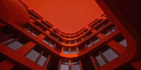 Fototapeta premium Modern Architectural Exterior with Curved Design in Red Light