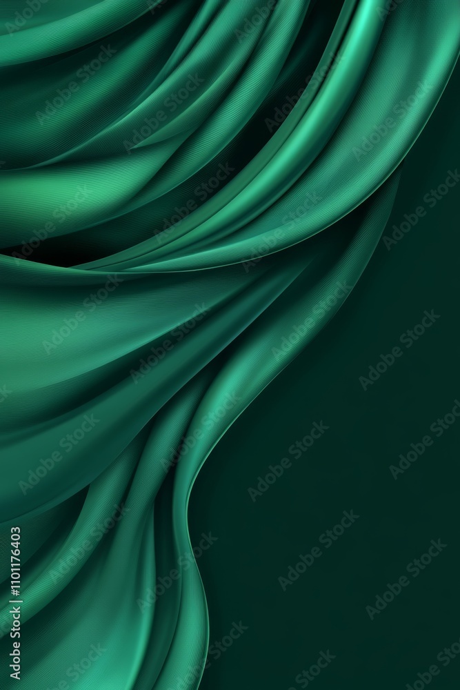 Poster envision a luxurious emerald green silk background with intricate textures and flowing folds, perfec