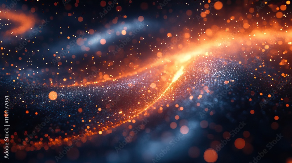 Poster abstract glass geometry and flowing particles rendering