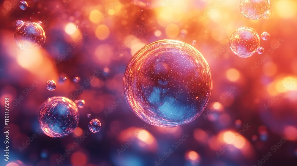 Poster abstract glass geometry and flowing particles rendering