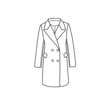 recommend clip art: Women's winter lapel collar double-breasted long peacoat jacket illustration drawing template line art