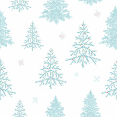 Fir tree seamless pattern. Beautiful Christmas background with hand drawn abstract fir trees. Ready Happy New Year surface pattern print design.