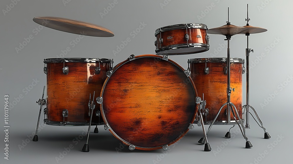 Poster an in three dimensions showing a rack tom drum fixed on a stand
