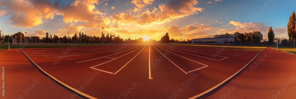 Poster Sunset over empty running track.
