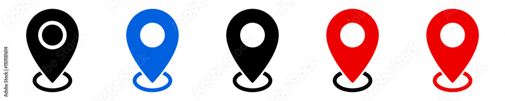 Poster location map pointer icon, place pin marker sign - red gps map pointers in flat style, destination symbols. location pin line icon, Navigation sign