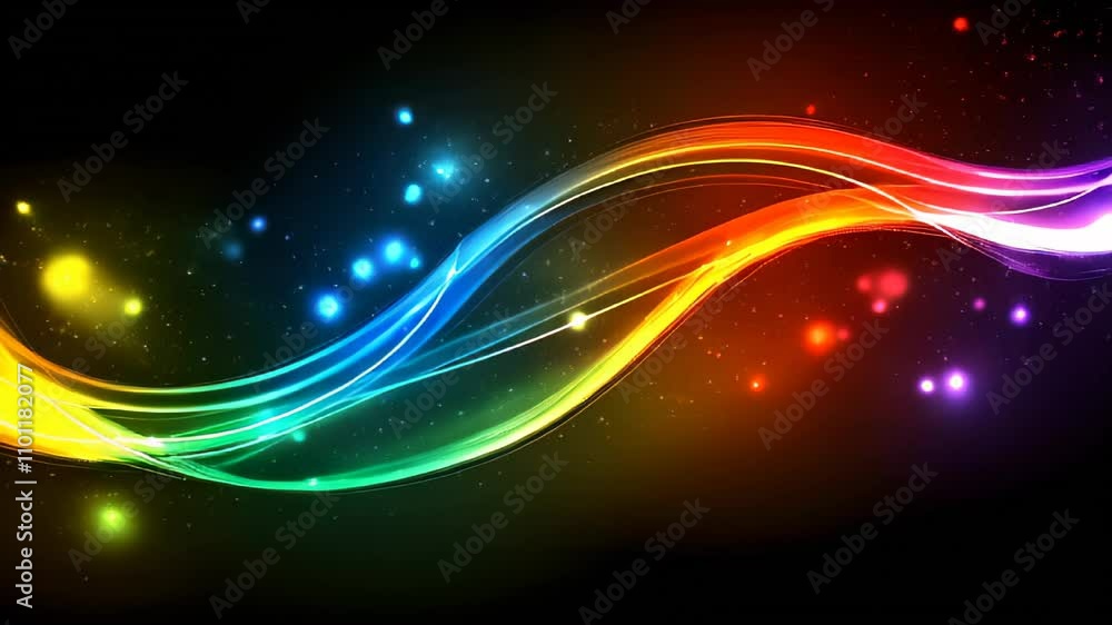Poster colorful abstract waves with sparkling stars create a vibrant visual experience in a dark background