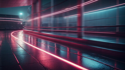Futuristic Neon-Lit Racetrack Digital Artwork Capturing Night Ambiance