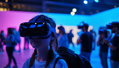 woman wearing vr glasses at the fair