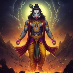 Fototapeta premium Varaha avatar of Vishnu | Varaha, the 3rd avatar of Lord Vishnu | The Boar Avatar