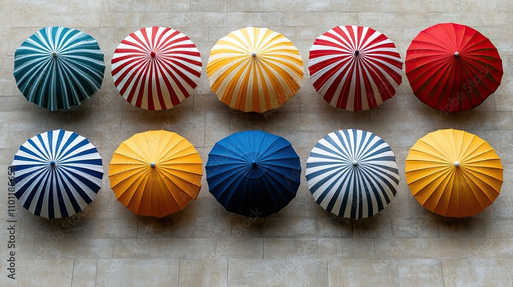 Poster beach umbrella collection top view pattern in stripes isolated from all social context