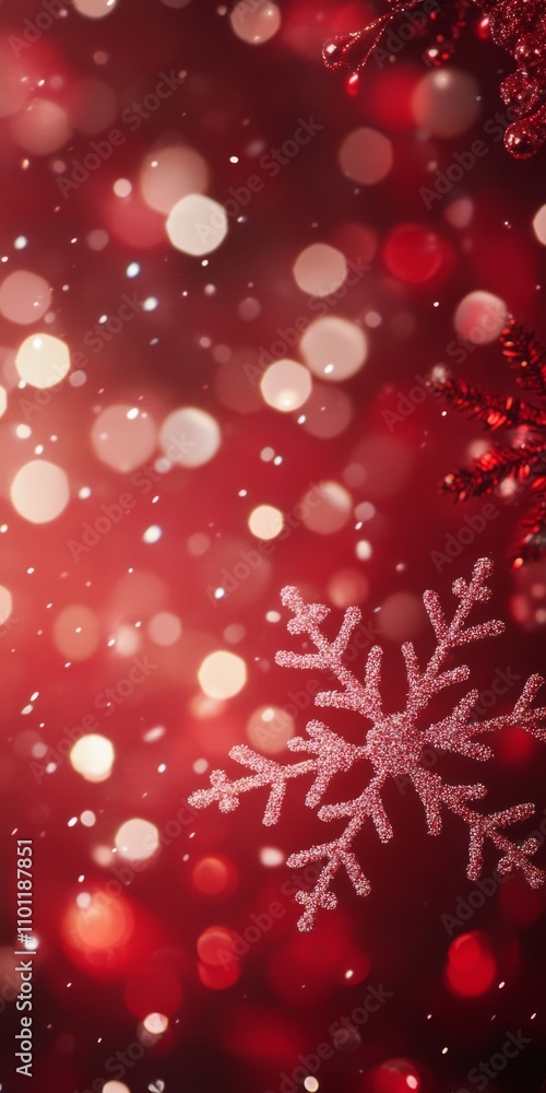Poster the background features a festive red hue with sparkling glitter and dreamy bokeh lights, creating a